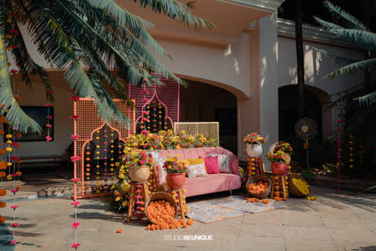 Backdrop and Lounge — Haldi decor — Taj Exotica
